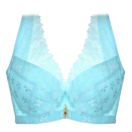

Grofry Plus Size Women Solid Color Flower Lace Ultra-Thin Sexy Bra Push-Up Underwear Blue 85C