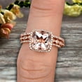 thumbnail image 2 of Art Deco 2 Carat Cushion Cut Morganite Wedding Ring Set On 10k Rose Gold Engagement Ring Matching Wedding Band Imaginative Gift, 2 of 4