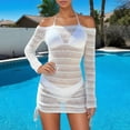 thumbnail image 2 of ZHOGXU Womens Swimsuits Three Piece Solid Color Halter Neck Bkinini Sets And Mesh Cover Upscomfortable Stylish Swimwear For Beach Pool,White,L, 2 of 5