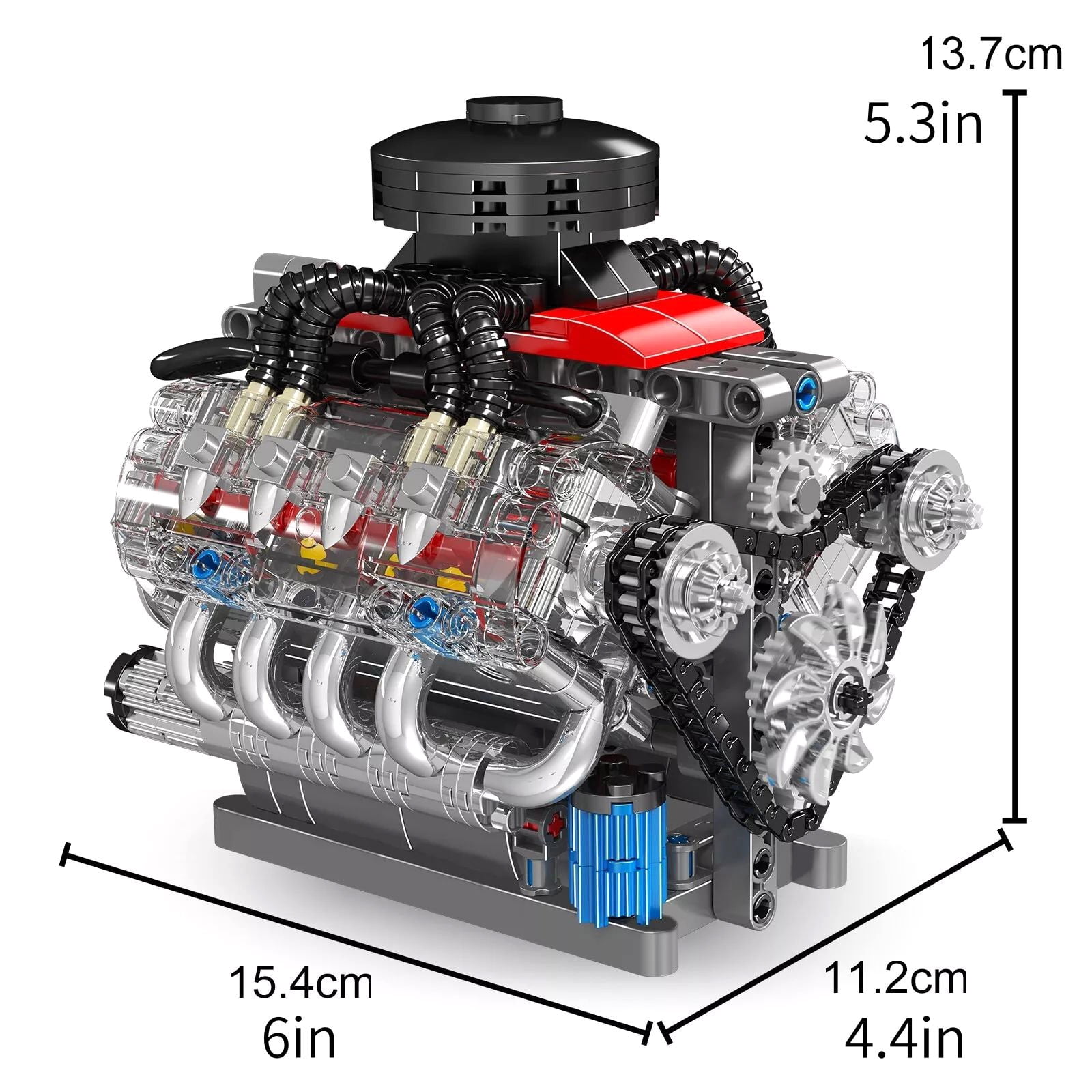 GUYUTING Building Block V8 Engine Motor Model Toy Kit Creative Construction 14+ Gift for Adults Teens ABS