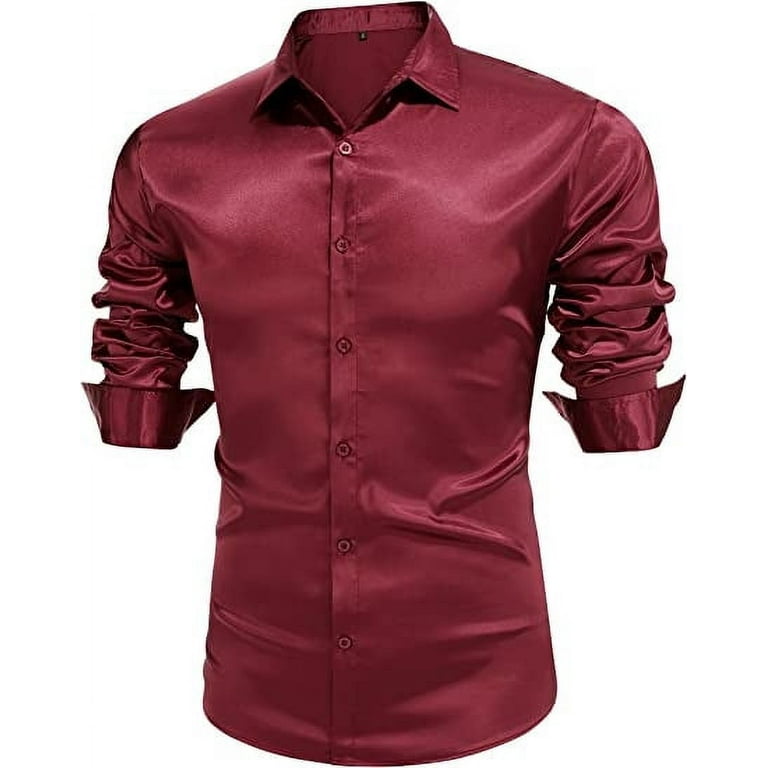 Long Sleeve Wine Red Button Up Shirt Guess Shiny Button Down Shirt