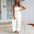 thumbnail image 6 of Aueoeo Beach Rompers for Women, Women's Strapless Tube Top Rompers Casual Off Shoulder Solid Color Belted Wide Leg Jumpsuit with Pockets Straight Pants, 6 of 8