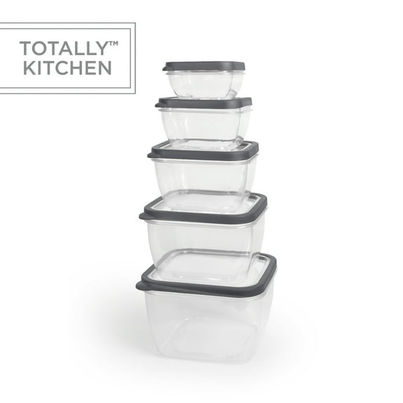 Totally Kitchen Square Food Containers | Microwave Safe & BPA Free | Thick, Durable & Leak Resistant | Dark Grey, Set of 5 (10 Pieces Total)