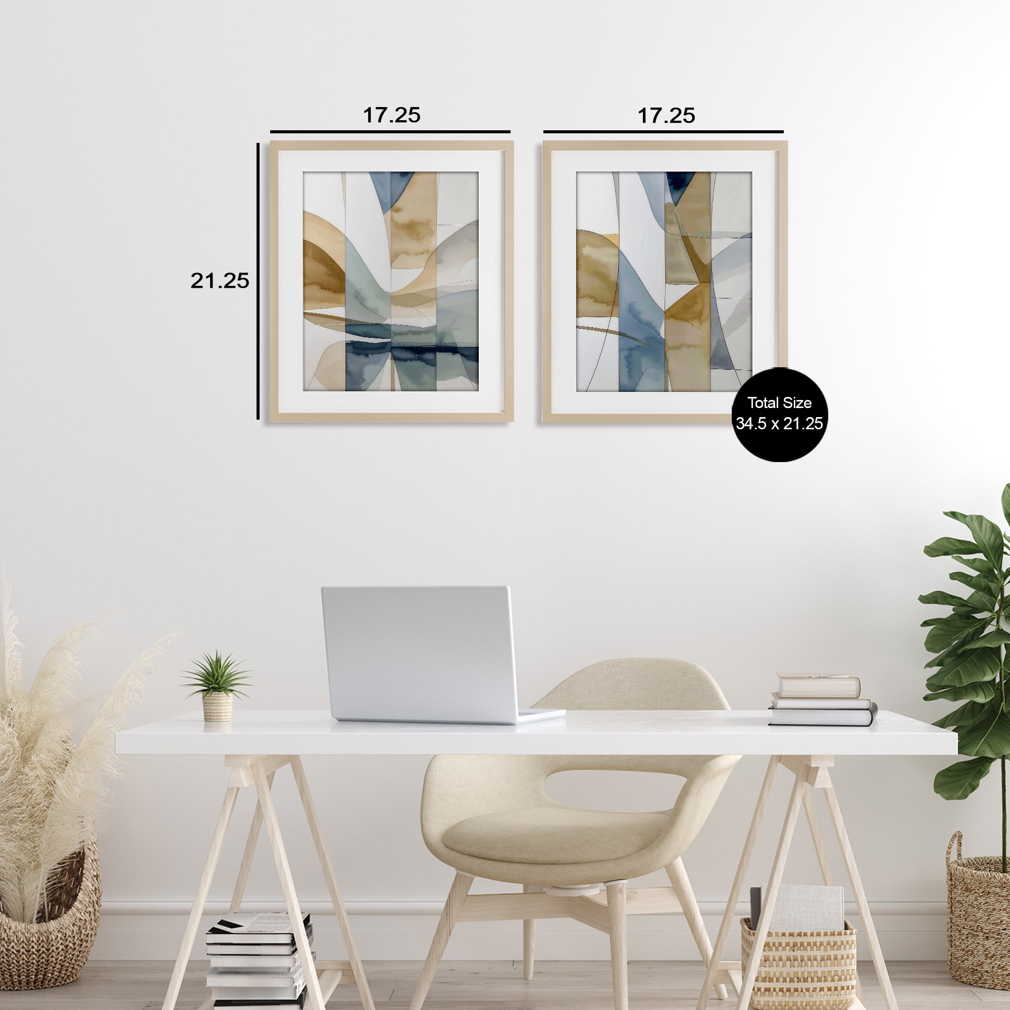 Stupell Industries Balanced Geographic Abstract 2 Piece Birch Framed Print Under Glass Set, design by Alonza Saunders
