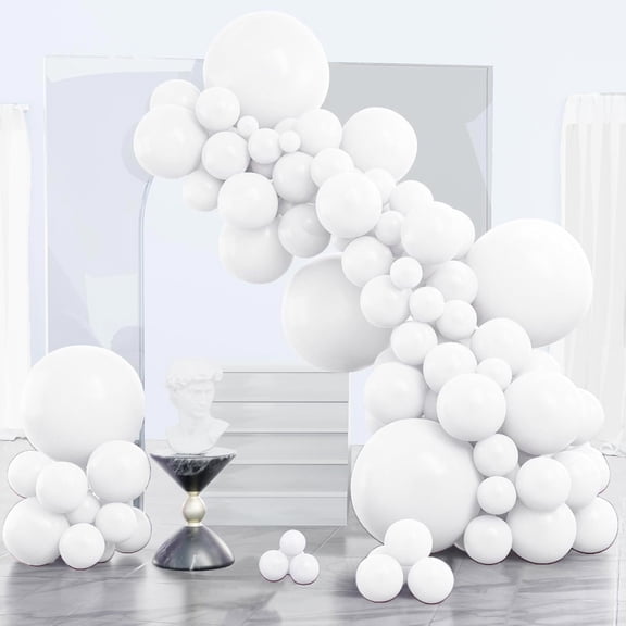 AUCLAY 140 Pcs White Balloons Different Sizes, White Balloons Arch Kit Garland for Wedding Baby Shower Birthday Bridal Shower Graduation Engagement Party Decorations