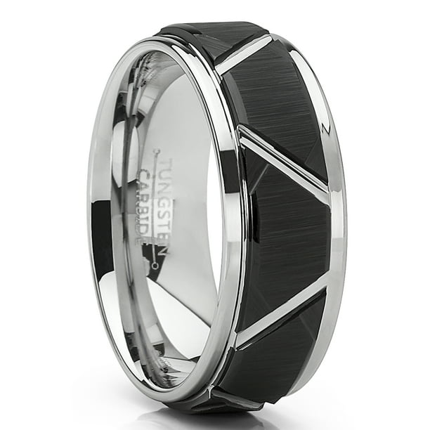 Diamond Faceted Black Tungsten Carbide Ring