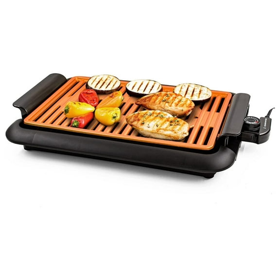 Drevy Electric Indoor Grill Non Stick Cooking Plate & Drip Tray Copper Electric Contact Grill