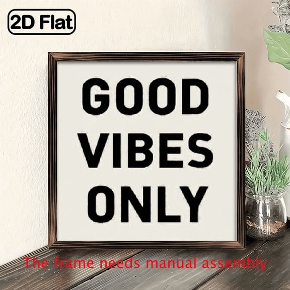 Good Vibes Only 8x8 Inch Inspirational Quote Wall Art - Minimalist Black White Wooden Frame, Motivational Home Decor for Living Room, Bedroom, Office, Kitchen, Bar, Restaurant, Inspirational