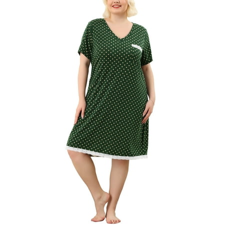 

Unique Bargains Juniors Plus Size Nightgown Polka Dots Comfy Sleep Shirts