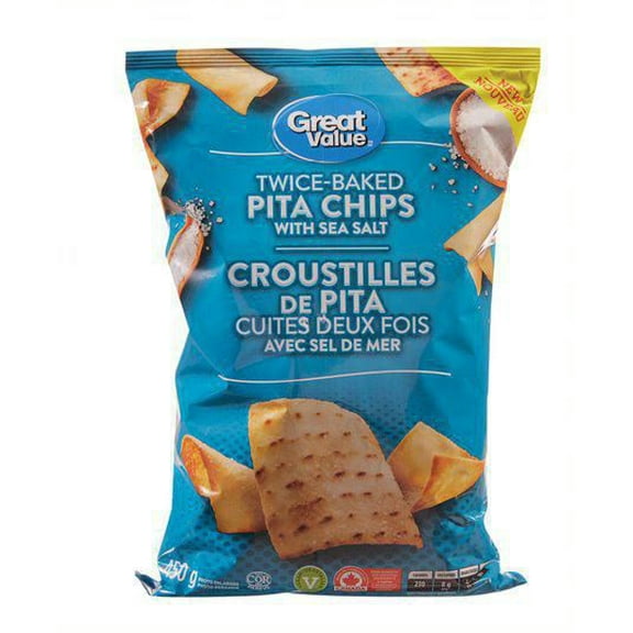 Croustilles de pita cuites deux fois avec sel de mer Great Value