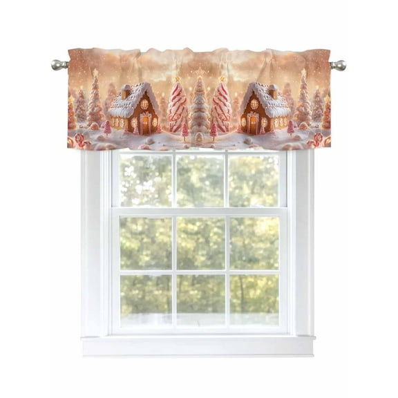 Candy Gingerbread Cottage Valances for Windows Christmas Xmas Tree Winter Rod Pocket Curtains Valance Short Window Treatment Drapes for Living Room, Bedroom Bathroom 60" W x 14" L