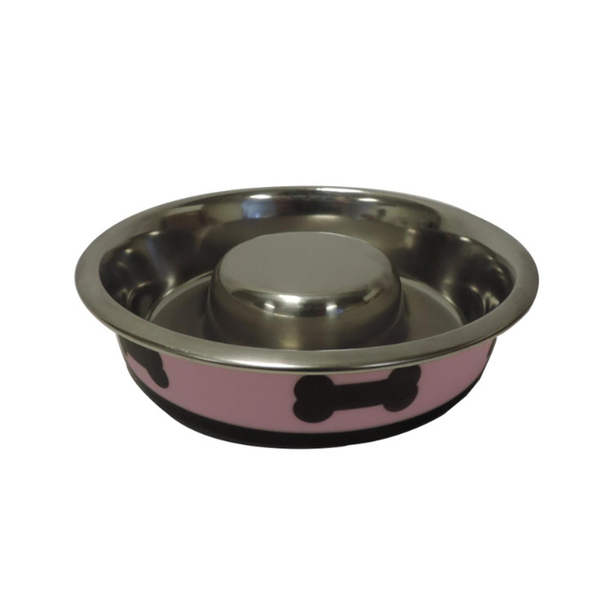 Pefilos 13.5 oz Slow Feeder Spill Proof Pet Bowl with Rubber Base and Bone Design, 6.3"x1.65" Dog Bowls for Small Dogs, Pink Pefilos 13.5 oz Slow Feeder Spill Proof Pet Bowl with Rubber Base and Bone Design, 6.3"x1.65" Dog Bowls for Small Dogs, Pink