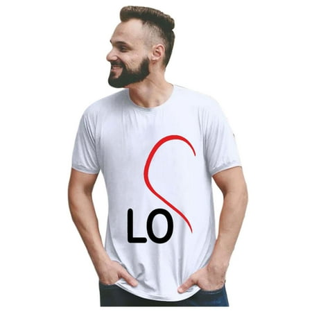 

Tops for Men Valentine s Day Crew Neck Heart Letter Printed Short Sleeve Blouse His And Hers Gifts Matching Outfit T-Shirt