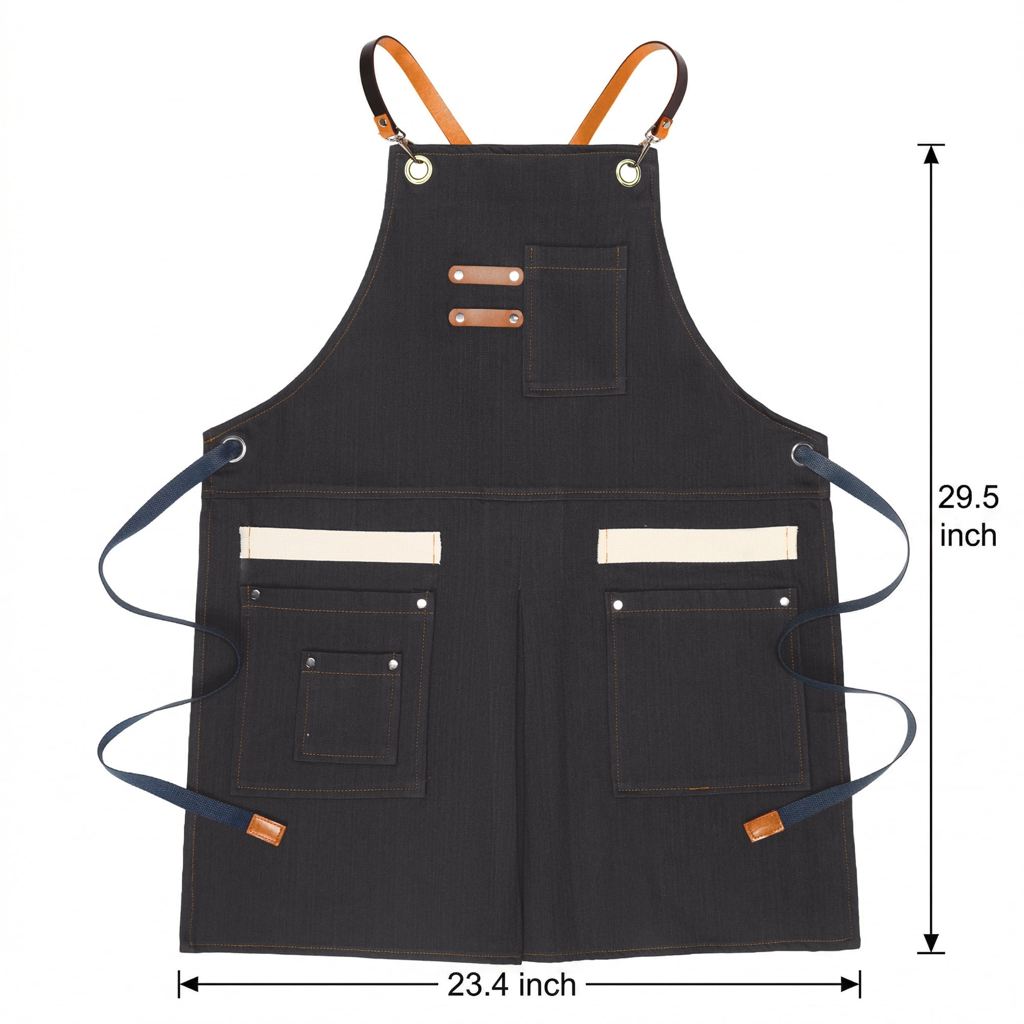 Unique Bargains Adjustable Long Waist Cooking Apron with Pockets for Kitchen Black