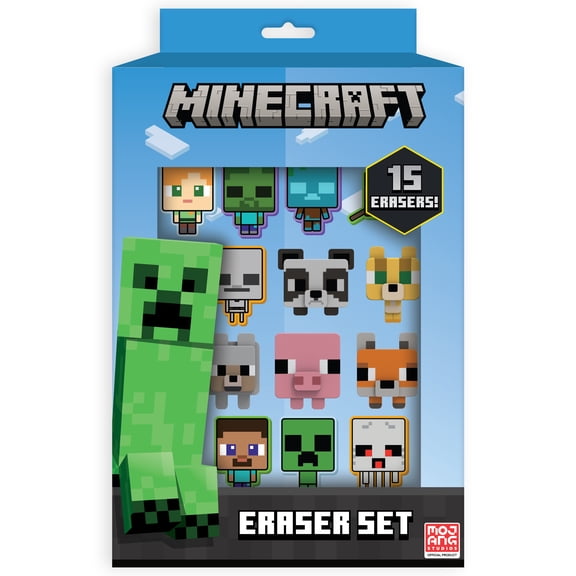 Minecraft Erasers, 15 Count, Multi-Color