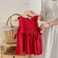 thumbnail image 2 of PEZHADA Short Sleeve Ruffle Dress Children Solid Color Loose Girl Ruffle Sleeve Princess Dress Round-Neck Sleeveless Round-Neck Dress Dress For Girls 5-6 Years, 2 of 9