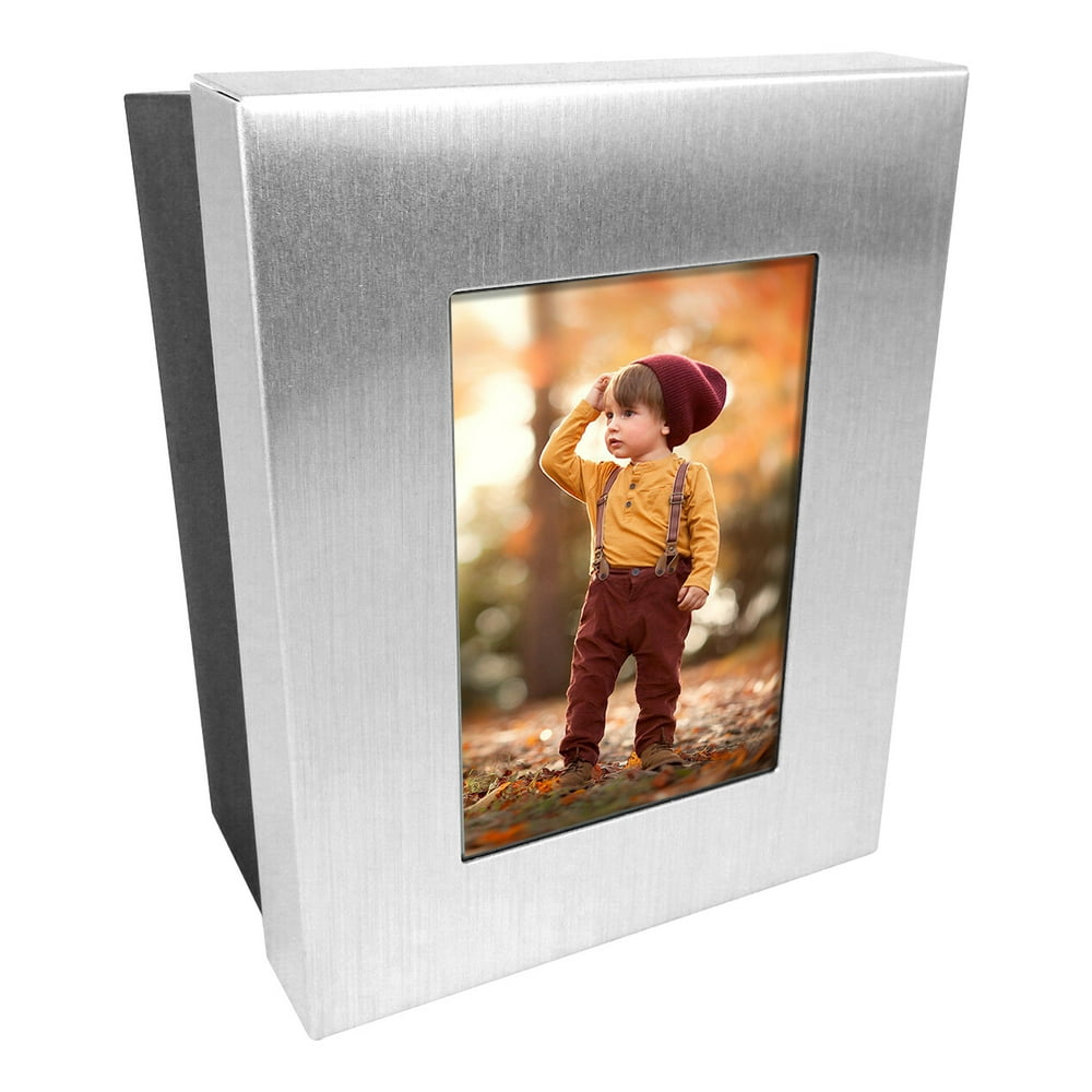 Storage Box for Photographs with Picture Frame Cover, 3" x 4", Aluminum