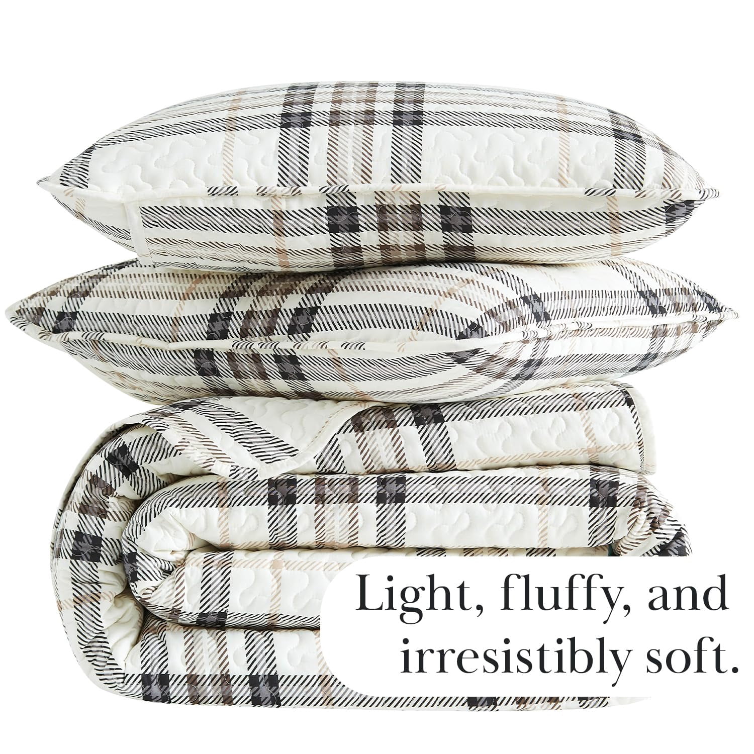 Southshore Fine Living, Inc. Twin Quilt Bedding Set, Lightweight Twin XL Quilts, Tofu Cream Plaid