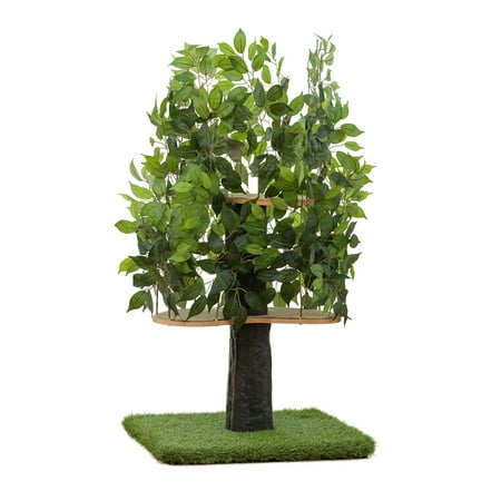 UPC: 0868922000221 | On2 Pets 4ft Interchangeable Leaves Cat Activity Tree  Indoor Cat Tower  Comfy Cat Condo with Scratching Pads  Square Base (Evergreen)