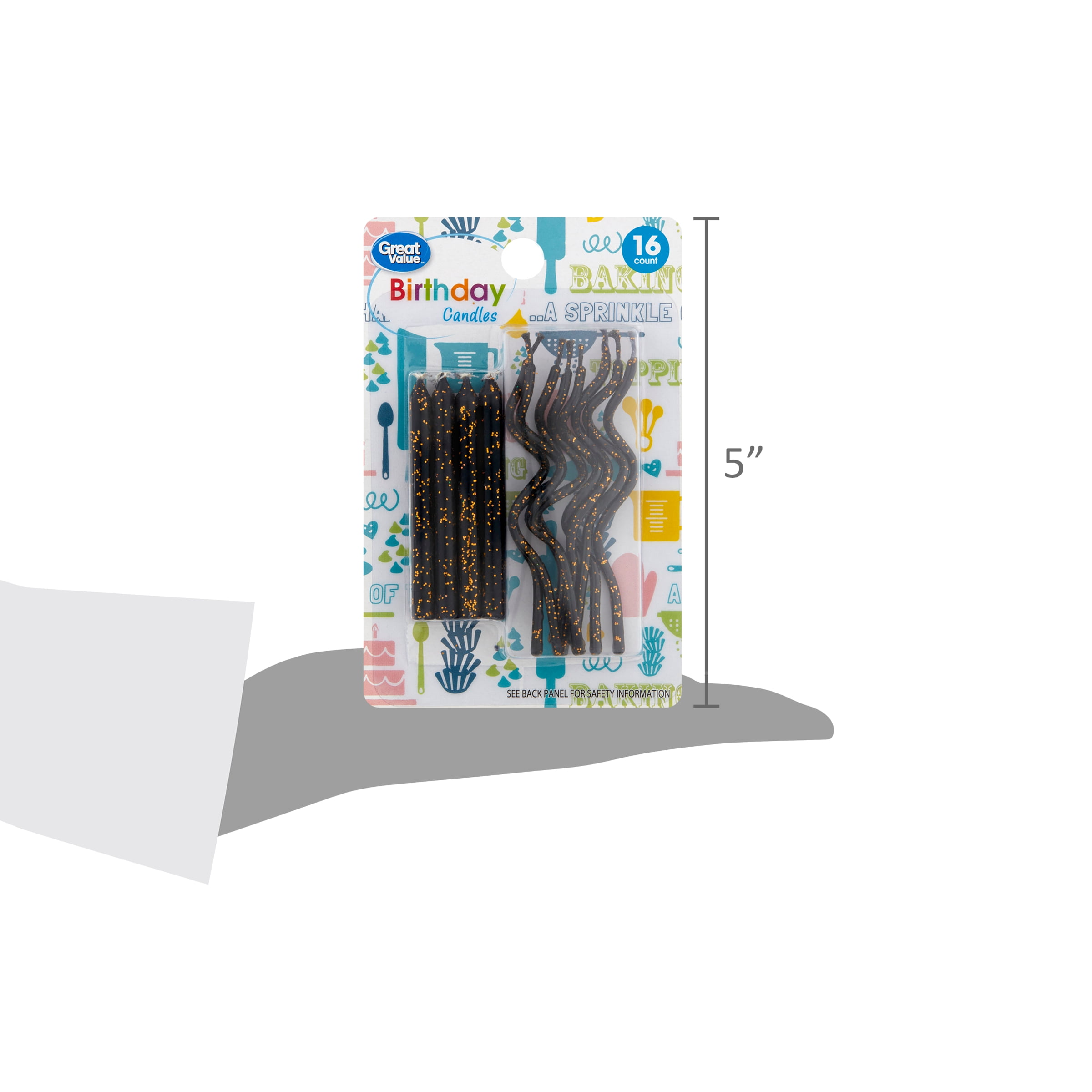 (3 pack) Great Value Straight & Wavy Birthday Candles, Black & Gold, 16 Count