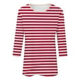 thumbnail image 3 of vigerkar 3/4 Length Sleeve Womens Tops Summer Three Quarter Striped Shirts Dressy Casual Printed Tunic Tops Women Blouses Red, XXL, 3 of 3