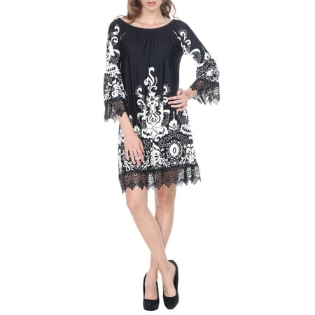 Women's Vintage Printed Off the Shoulder Mini Dress