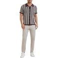 thumbnail image 2 of INSPIRE CHIC Striped Knitted Polo for Men's Summer Short Sleeves Button Down Jacquard Polo Shirts 2XL Light Brown, 2 of 6