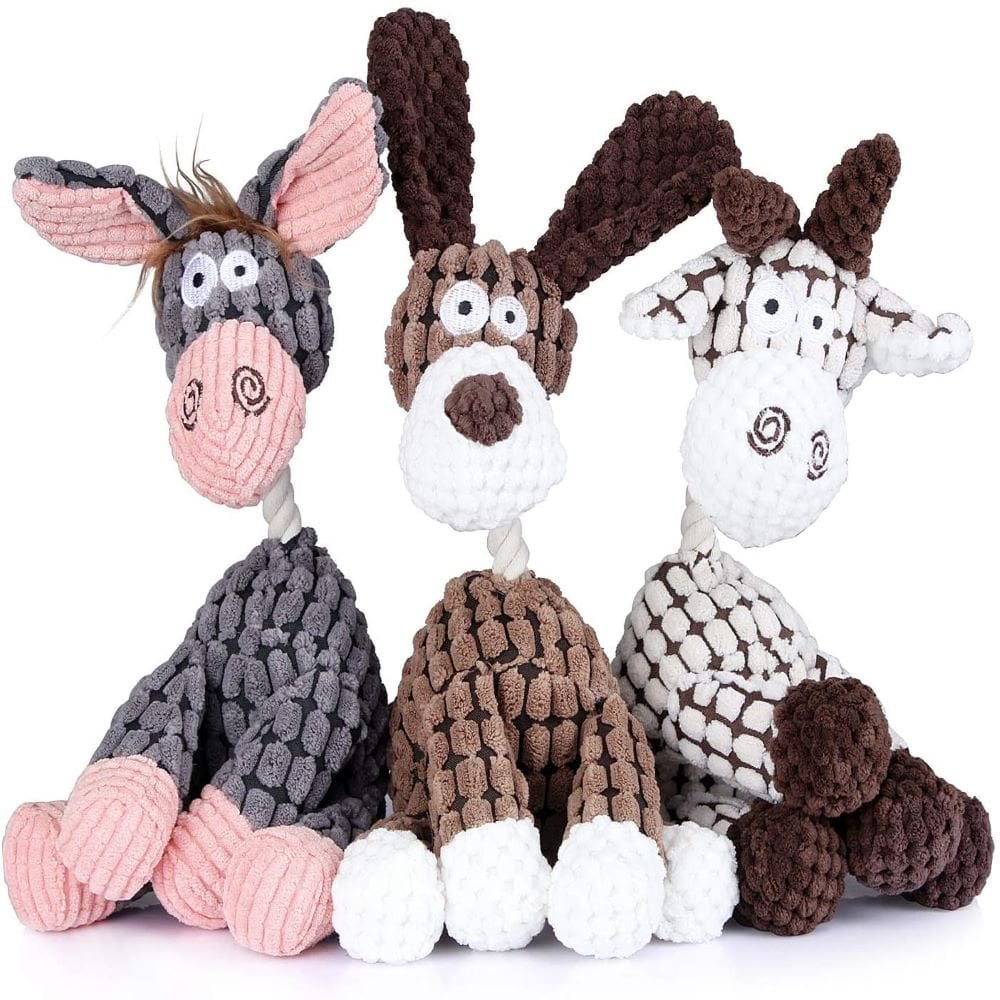 3 Pack Durable Stuffed Animal Plush Chew Toys with Squeakers, Cute Soft