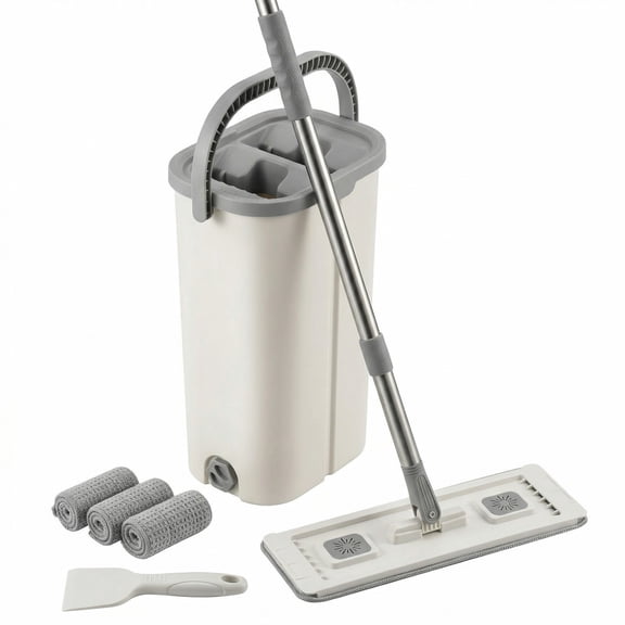 Flat Mop and Bucket System for Floor Cleaning, 3 Microfiber Pads, Safe for Hardwood, Tile and Vinyl