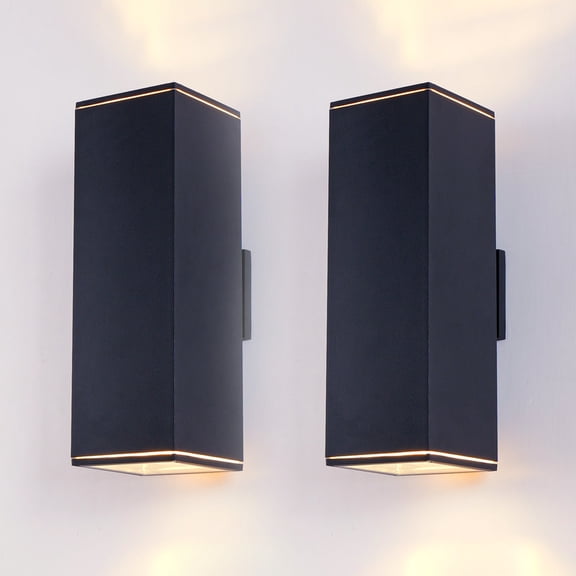 TICOZE 18 Inch Modern Outdoor Porch Light 2 Pack Matte Black Outdoor Wall Lights Large Rectangular Tube Up Down Light Waterproof Outdoor Wall Sconce Patio Light Fixture for Garage (No Bulb Included)