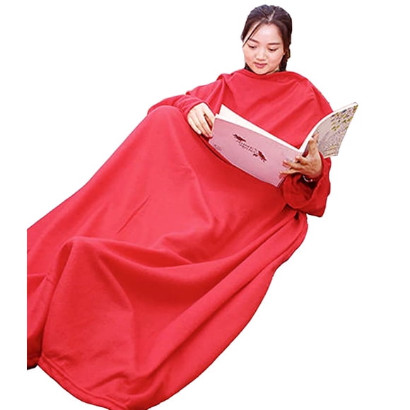Cozy Microfiber Fleece Blanket with Sleeves for Adults in Red (54' x 71')