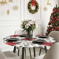 thumbnail image 3 of Christmas Round Tablecloth for 45"-54" Tables, Waterproof Outdoor Table Cloths 54 Inch Round Fitted Tablecloth with Elastic, Xmas Poinsettia Flower Winter Watercolor Floral Table Cloth Cover, 3 of 4