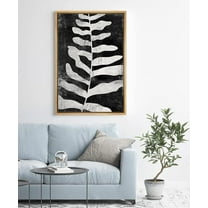 PixonSign Framed Canvas Print Wall Art Symmetrical Opposing Leaves Floral Wilderness Illustrations Modern Art Minimalist Dark Black and White for Living Room, Bedroom, Office - 16"x24" Natural