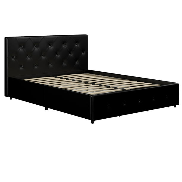 Dhp Dean Upholstered Bed With Storage Black Faux Leather Queen Com Dhp Dean Upholstered Bed With Storage, Upholstered Bed Frame Queen Black