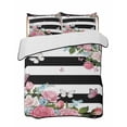 thumbnail image 2 of Pink Flowers Twin Size Down Alternative Comforter,Lightweight Comforter Quilt Bedding Set with Pillow Shams Spring Floral Butterflies Black White Striped Farmhouse Bed Comforter Duvet Insert 68"x86", 2 of 7