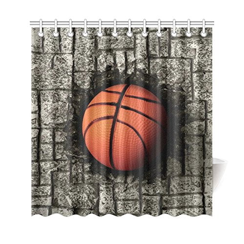 GCKG Rideau de Douche de Sport de Basket-Ball, Gris Mur de Brique Tissu Polyester Rideau de Douche Ensembles de Salle de Bains avec des Crochets 66x72 Pouces