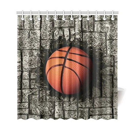 Artjia Basketball Sports Shower Curtain Grey Brick Wall Polyester Fabric Bathroom Sets With Hooks 66x72 Inches Artjia Basketball Sports Shower Curtain Grey Brick Wall Polyester Fabric Bathroom Sets With Hooks 66x72 Inches