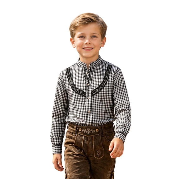 Wxolcjlv Boys Oktoberfest Gingham Shirt Casual Buttons Down Long Sleeve Shirt , Sizes 2-14