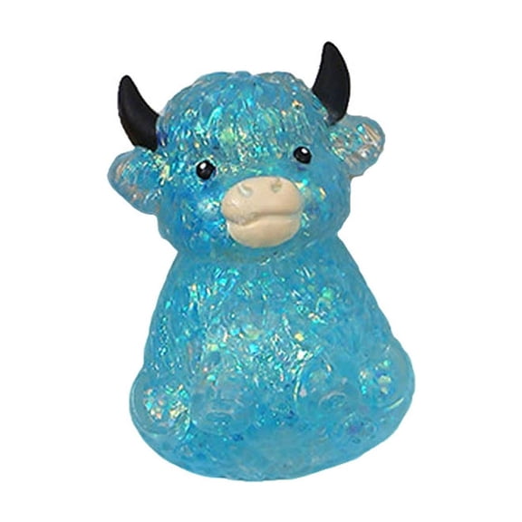 Cute Highland Cow Stress Ball Big Horns Fidget Toy Slow Rising Silicone Sensory Fidget for Desk Office Stress Relief Blue Gift