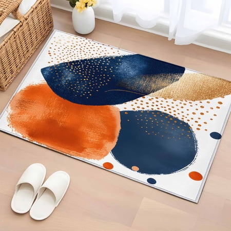 Navy Blue Burnt Orange Bathroom Mats 2x3 FT Non Slip Small Kitchen Mat Artwork Geometric Contemporary Washable Soft Backed Front Door Throw Rugs Non-Shedding Indoor Outdoor Doormat for Entryway Sink