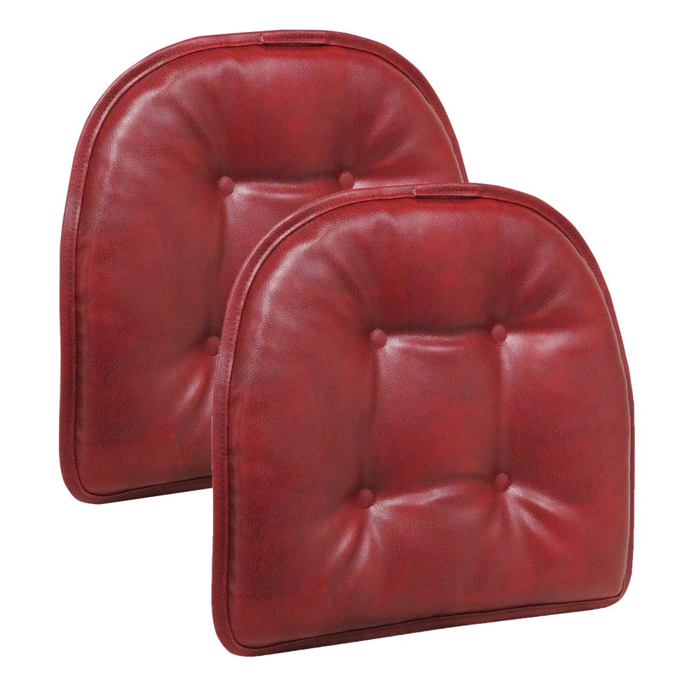 Gripper Non Slip 15" x 16" Faux Leather Tufted Chair Cushions, Set of 2