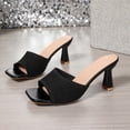 thumbnail image 5 of Women's Heeled Sandals Wide Width, Knit Open Toe Slip On Mules, Stiletto Heel Casual Dress Sandals for Spring Summer, Black/Green/Beige/Brown, 5 of 10