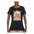 thumbnail image 2 of Wild Bobby Sun and Moon Groovy Vintage Daisy Flowers Stars Vintage Women Graphic Tee, Black, Small, 2 of 6