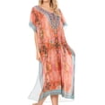 thumbnail image 4 of MKY Astryd Women's Flowy Maxi Long Caftan Dress Cover Up with Rhinestone - Ethnic Red - One Size Regular, 4 of 5