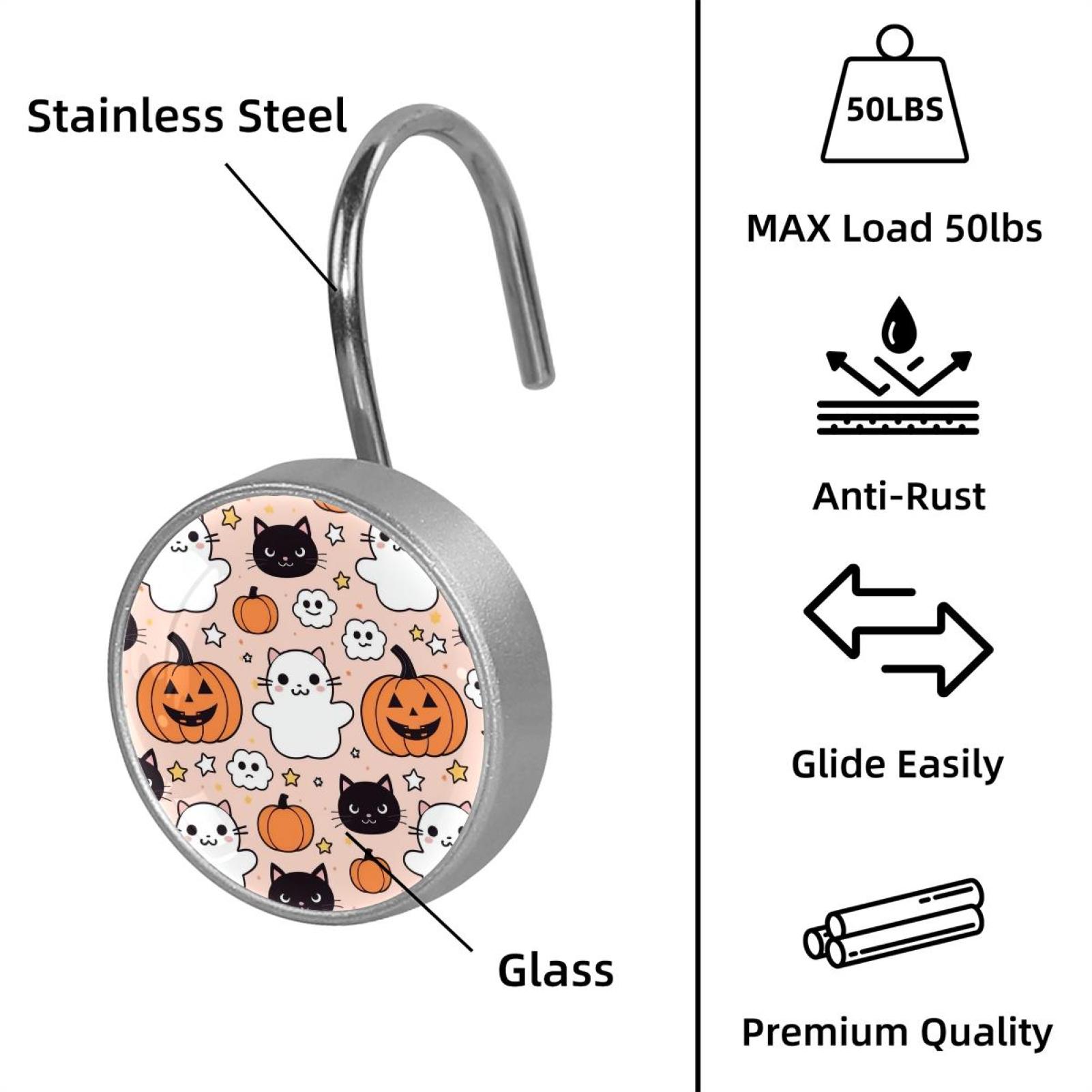 HemaKayy 12 Pcs Shower Curtain Hooks Bathroom Decorative Accessories Cartoon Pumpkin Cat