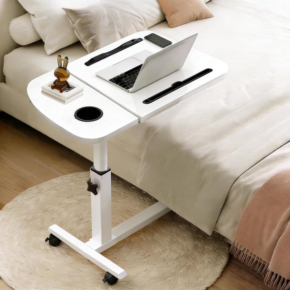 Laptop Table for Couch,Height Adjustable Moving Desk with Wheels & Overbed Table, Mobile Rolling Computer Cart as Hospital Bed Table for Home Use