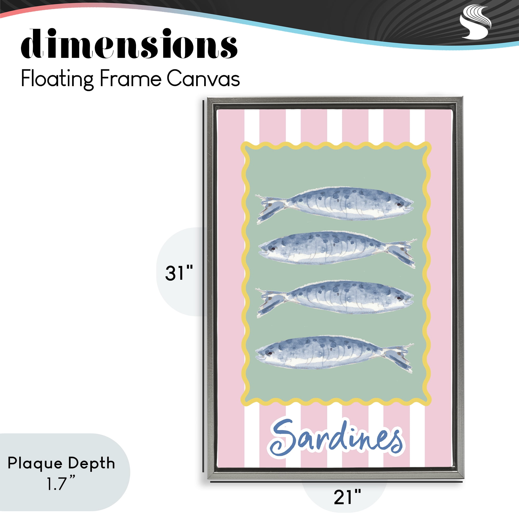 Stupell Industries Pastel Striped Sardines Gray Framed Floater Canvas Wall Art, design by Patricia Pinto