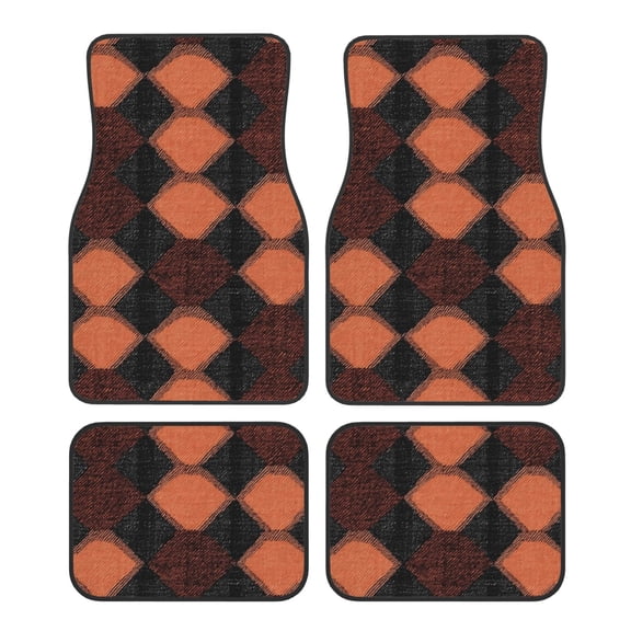 Crystal Fleece Car Floor Mats Set Of Four - Bottom Injection Molded For Easy Installation To Prevent Interior Contamination Suitable For Most Cars Argyle Plaid Darksalmon_2