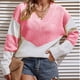 thumbnail image 5 of Gibobby Sueter para mujer Suéter informal cómodo con cuello en V y bloque de color para mujer para otoño e invierno(Rosa,G), 5 of 5