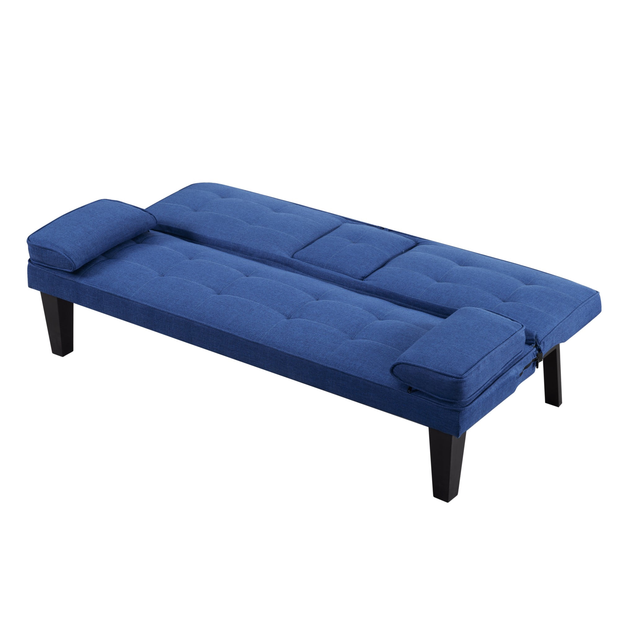 Gewnee 65" 3‑in‑1 Convertible Futon Sleeper Sofa,Polyester Foldable Sleeper Couch with Adjustable Backrest,Sofa Bed with Cup Holders for Small Apartments & Office，Navy Blue